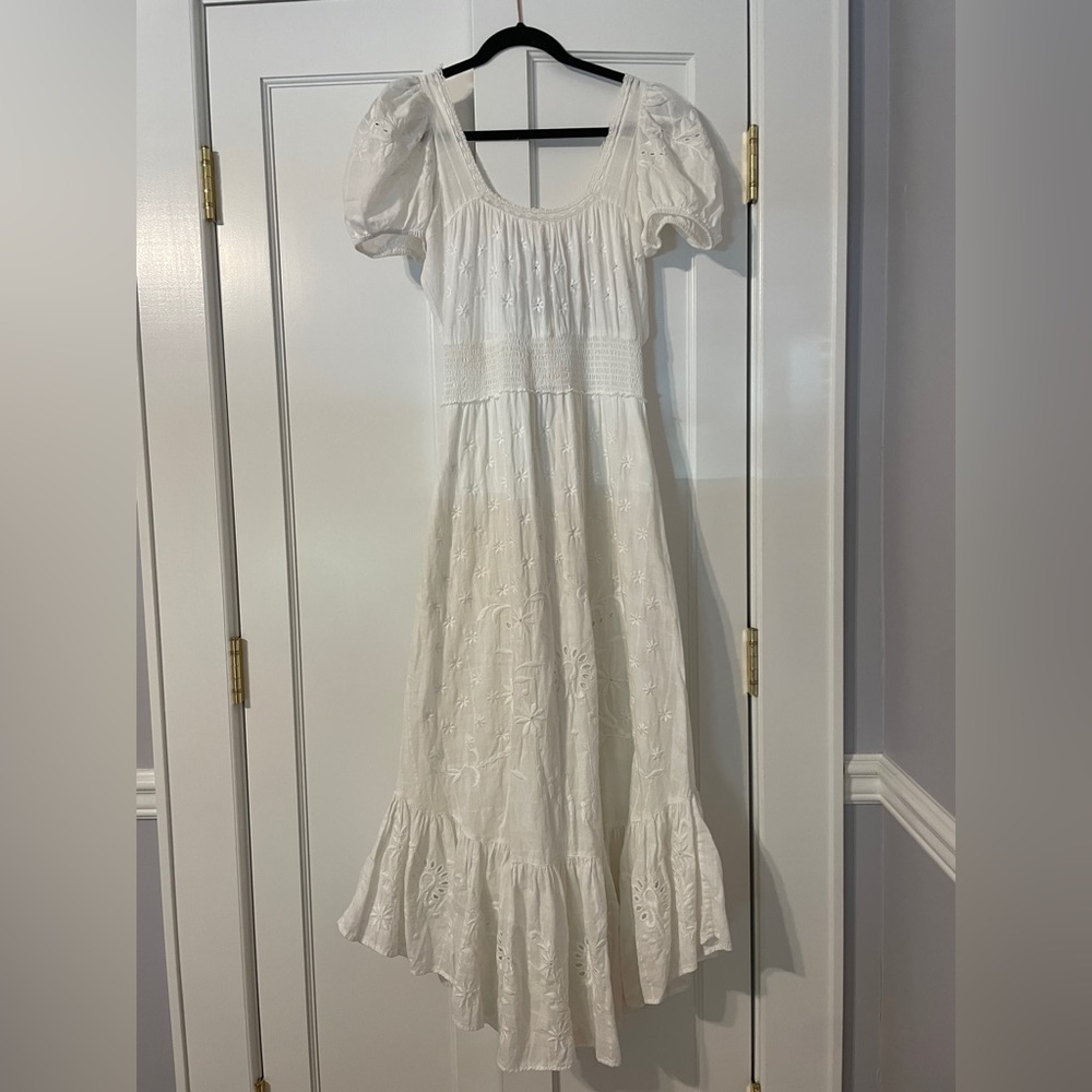 LoveShackFancy Scoop Neck Maxi Begonia Dress in white